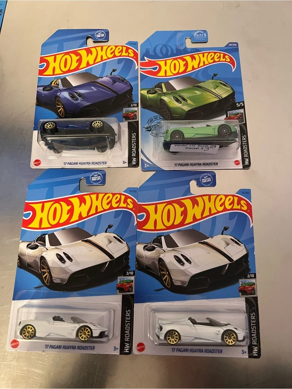 Hot Wheels ’17 Pagani Huayra Roadster Lot of 4 Green, Purple, White x2 Roadsters
